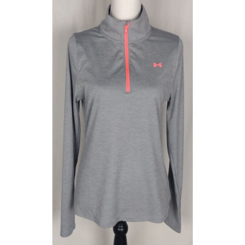 Under Armour 1/4 Zip Shirt Womens M Large Semi-Fitted Grey Long Sleeve HeatGear